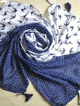 Fly Away Blue and White Bird Print Stole