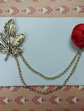 Maple Leaf & Rose Double Chain Golden Brooch