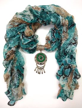 Twin  Shade Beige and Turquoise Necklace Stole