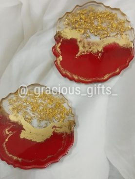 Red Golden Resin Coasters