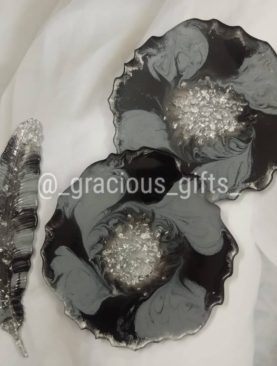 Black Grey Resin Coasters Bookmark Set