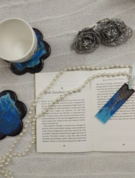 Blue Flower Resin Combo (Two Coasters and a Bookmark)