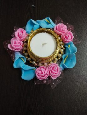 Blue Pink Floral Tealight Holder