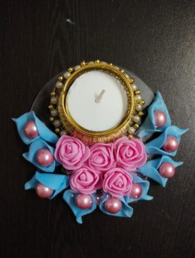 Blue Pink Blossom Tealight Holder