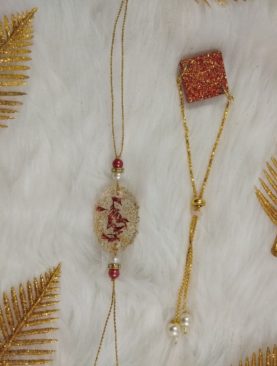 Red Resin set of Rakhi and Lumba