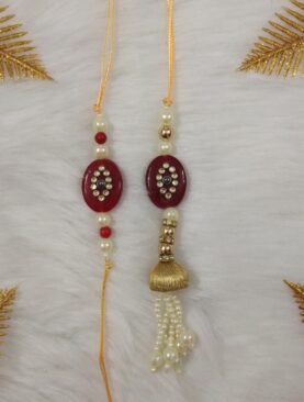 Classy Red Golden Rakhi with Lumba